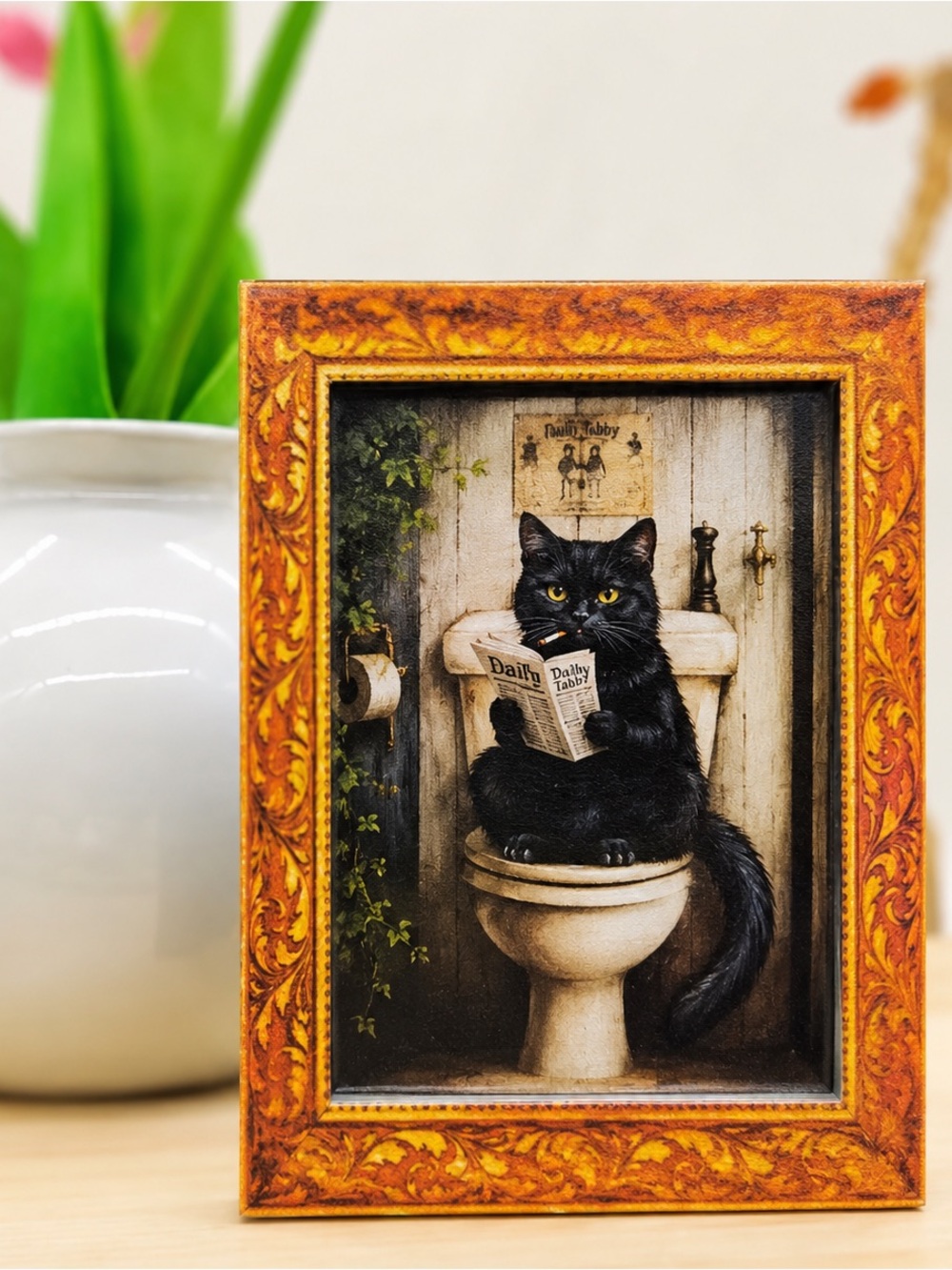 Black Cat Bathroom Magnet – Cat on Toilet Novelty Decor